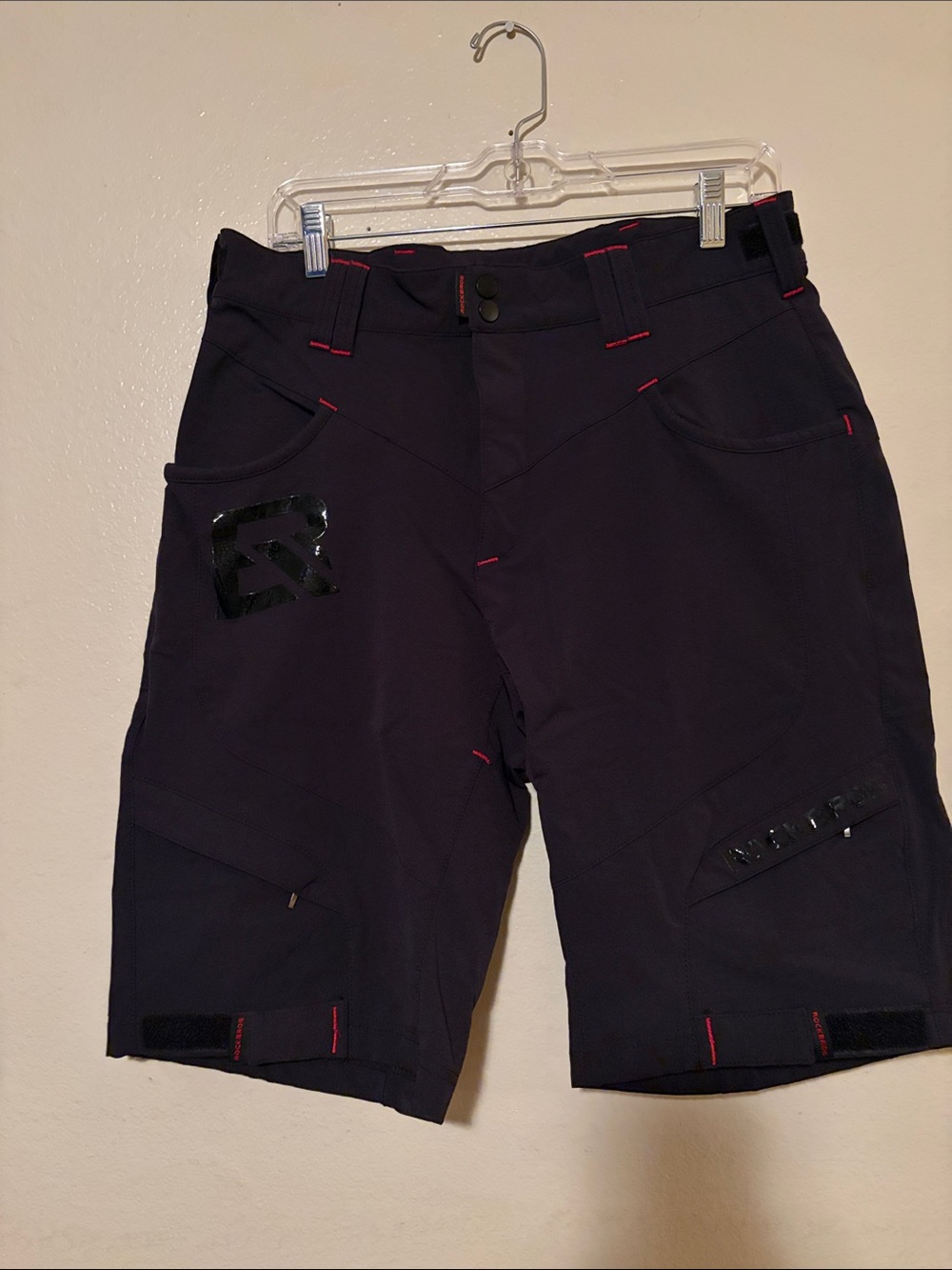Rockers Men's Black Performance Cargo Shorts with Red Stitching